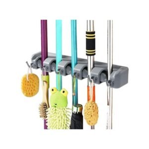 Porte Balais mural a 5 Compartiments + 6 Crochets -Gris